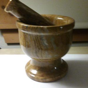 MARBLE OR OTHER STONE MORTAR AND PESTLE